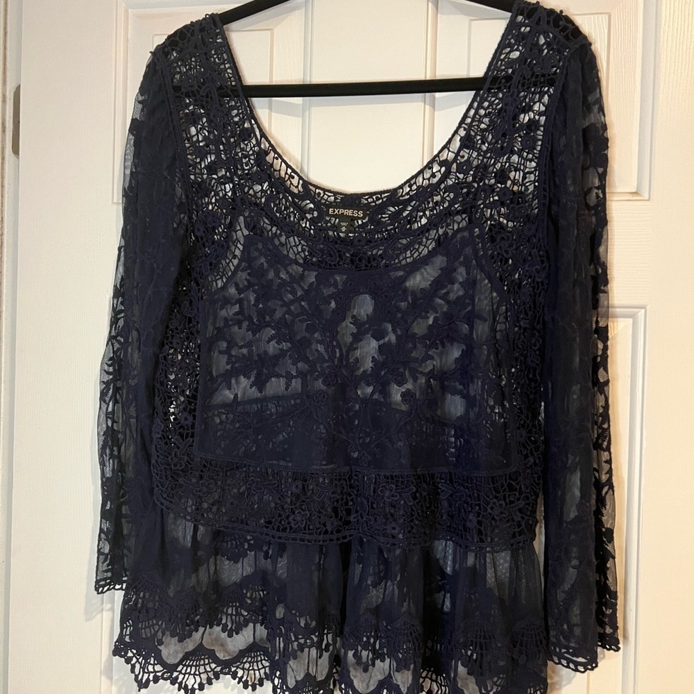 Express Navy Lace Women's Top - Picture 1 of 6